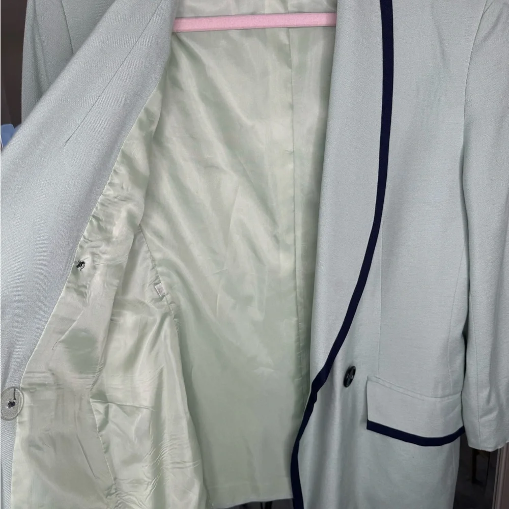 Vintage Christian Dior Mint Green Blazer w/ Navy Trim | Size 10